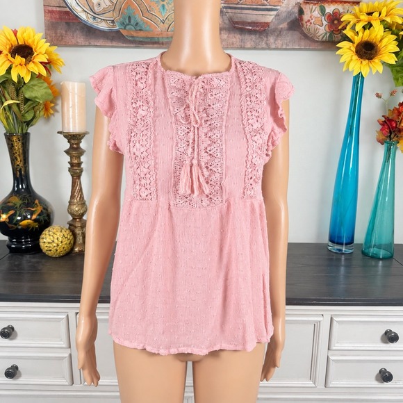 Liv Los Angeles Tops - Liv Los Angeles Blouse Lace Crochet Ruffle Boho Romantic Cottagecore Peasant Top